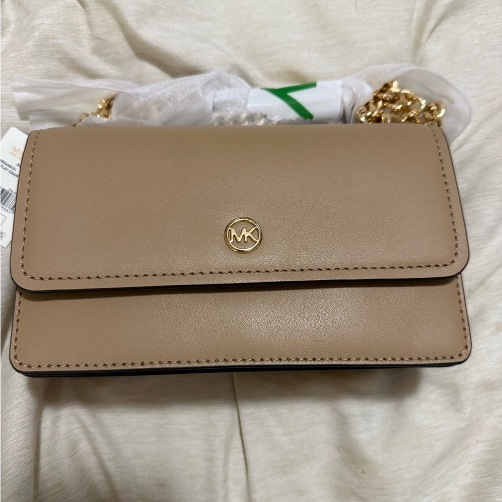 Michael Kors Abbott Small Flap Chain Crossbody | Beige Taupe | NWT